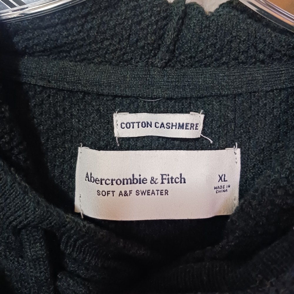Abercrombie and Fitch Forest Green Hoodie Knit Cotton Cashmere XL - Picture 3 of 5